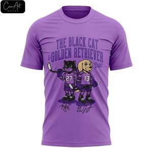 Black Cat and Golden Retriever Duo Minnesota Frost 2025 Purple Shirt
