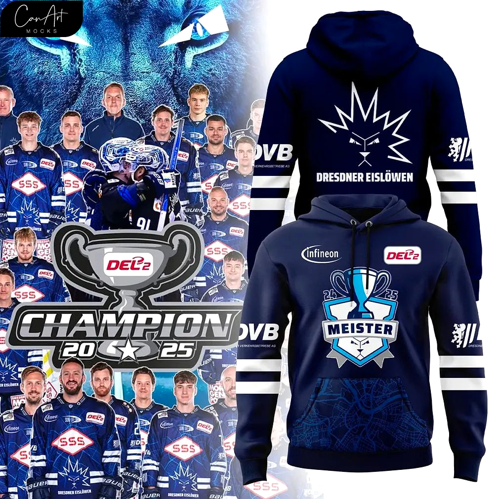 Dresdner Eislöwen Meister 2025 Champions Navy Hoodie Dresdner Eislöwen Meister 2025 Champions Navy Hoodie